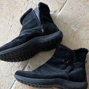 Black Suede Ankle Boots with Fur Trim